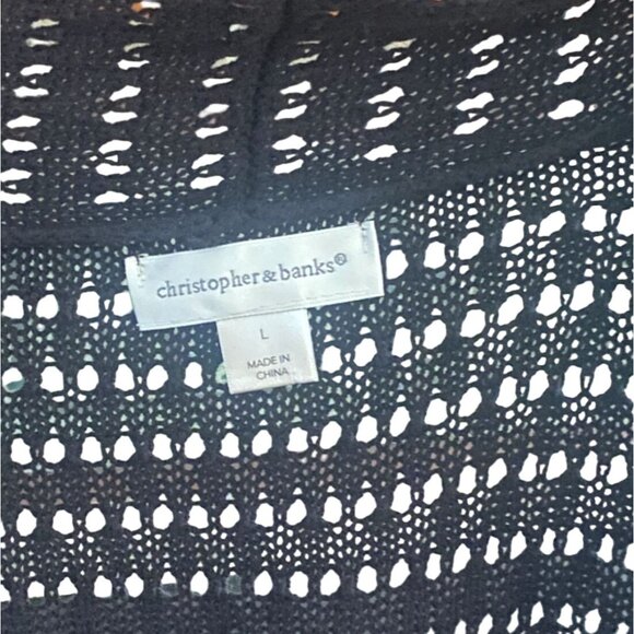 Christopher & Banks Open Knit Cardigan-Black-Large-GUC - Picture 2 of 7